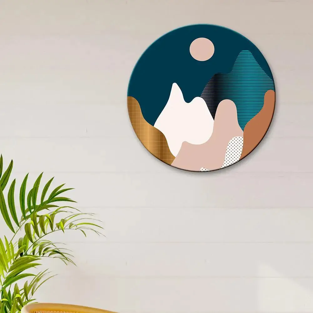 Modern Art Mountain Sunrise Scenery Round Shape Canvas wall Painting