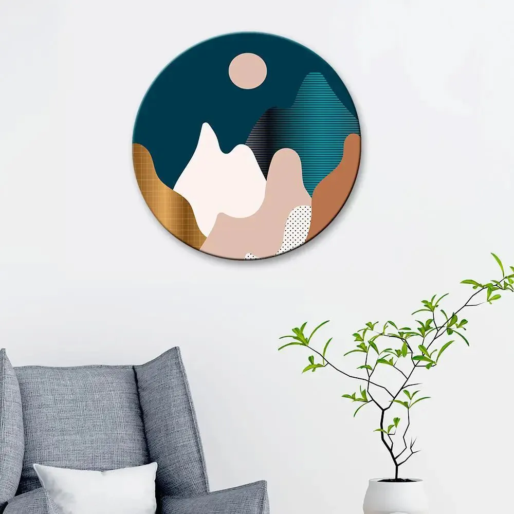 Modern Art Mountain Sunrise Scenery Round Shape Canvas wall Painting