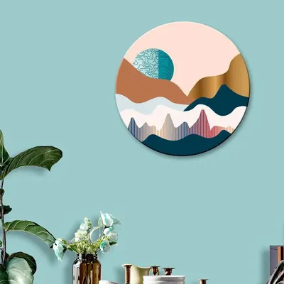 Modern Art Mountain Sunset Scenery Round Shape Canvas wall Painting