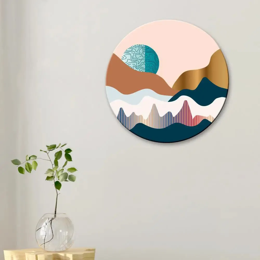 Modern Art Mountain Sunset Scenery Round Shape Canvas wall Painting