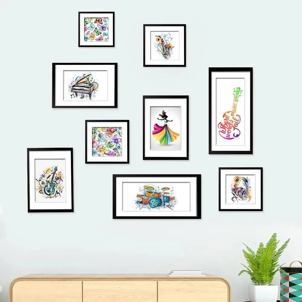 Modern Art Music Instruments Wall Frame Photo Collage Set of 9