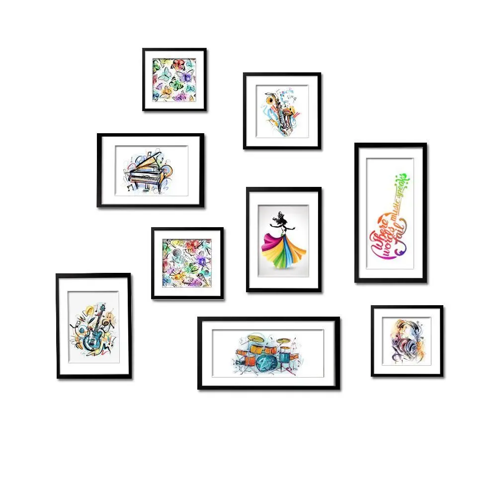 Modern Art Music Instruments Wall Frame Photo Collage Set of 9