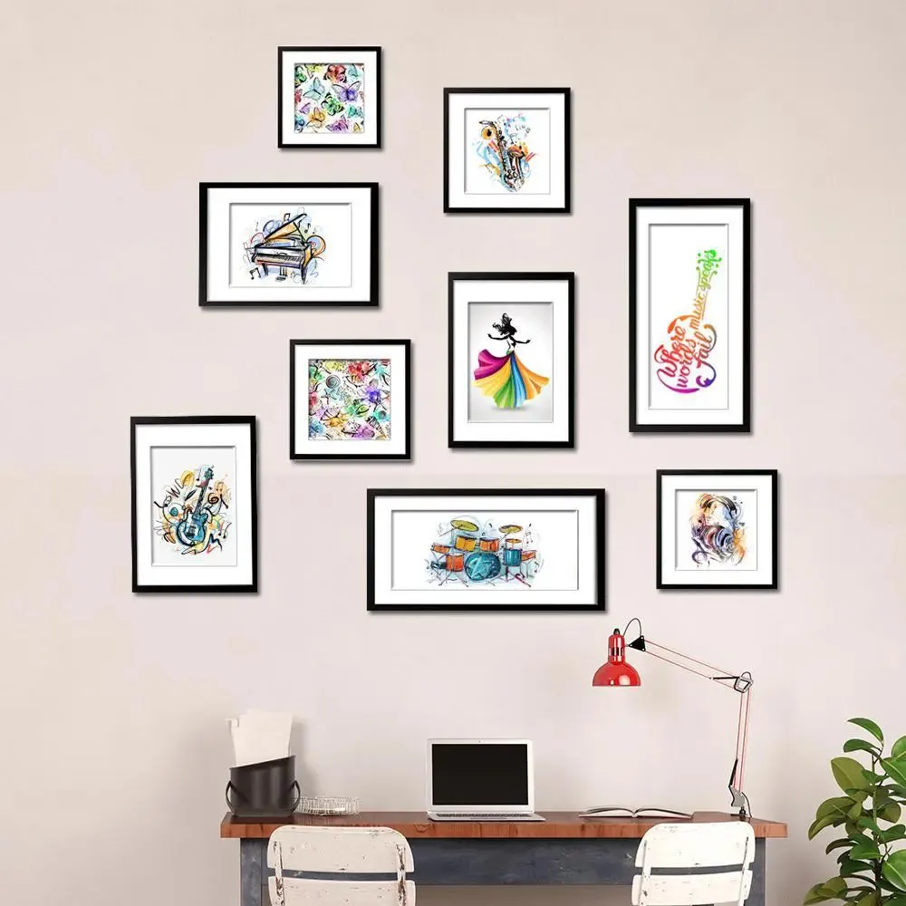 Modern Art Music Instruments Wall Frame Photo Collage Set of 9