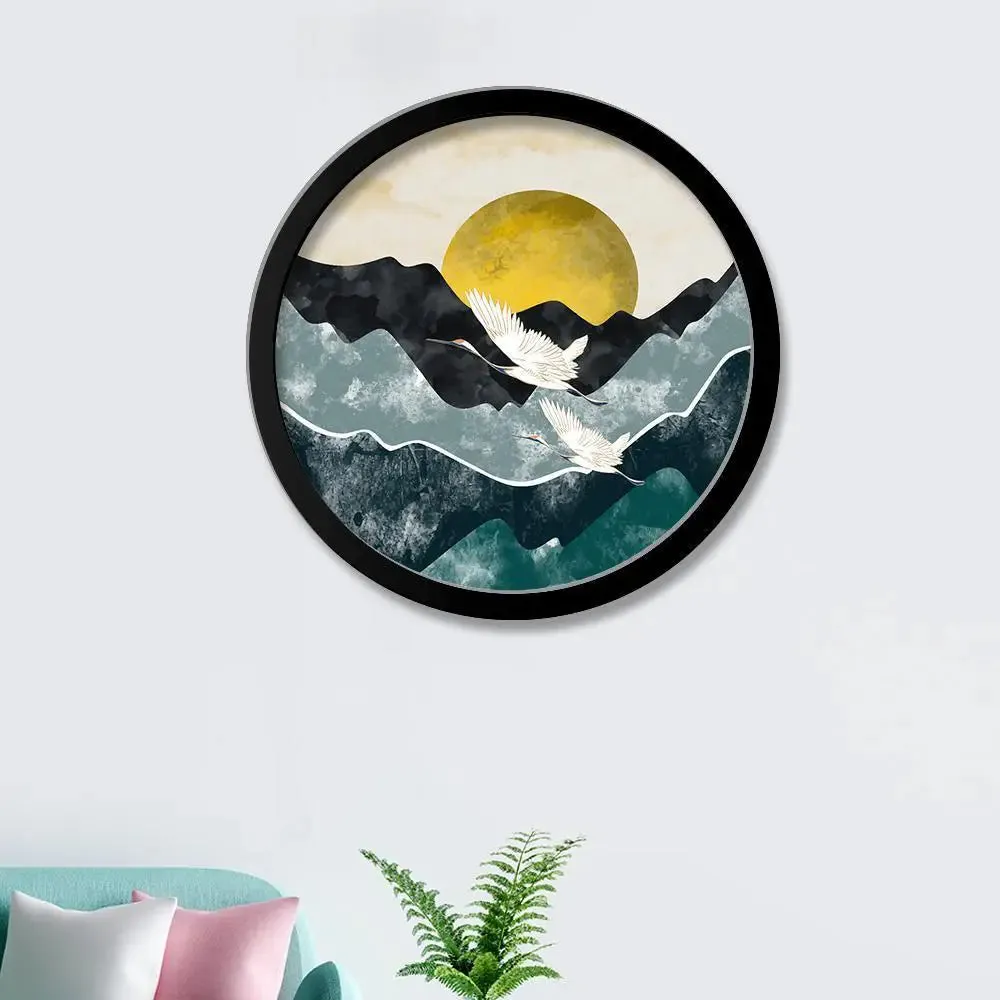 Modern Art Nature Scenery With Round Shape Canvas wall Painting