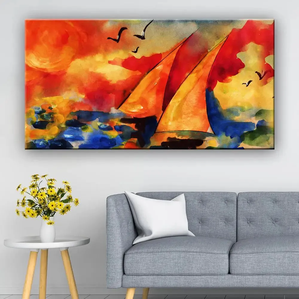 Modern Art Sailing Ship Canvas Printed Painting With Frame