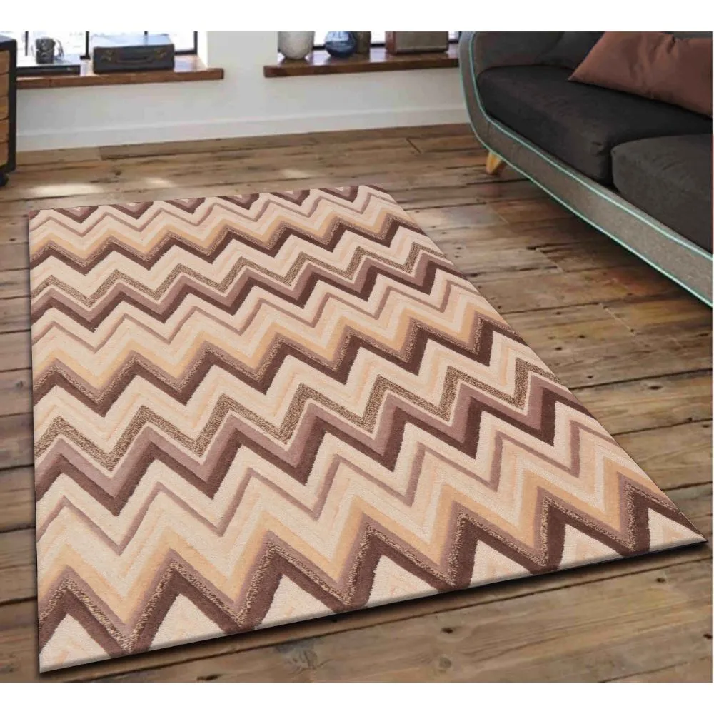 Modern Aztec Patterned Brown & Beige Tufted Area Carpet