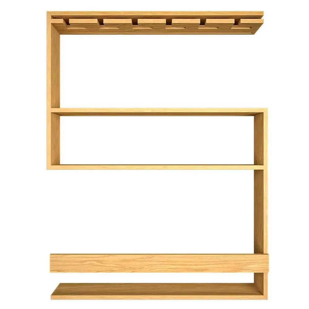 Modern Backlit Wooden Bar Wall Shelf / Mini Bar Cabinet in Light Oak Finish