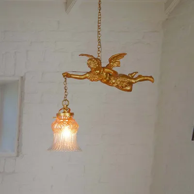 Modern Baroque Flying Angel Gold Hanging Light
