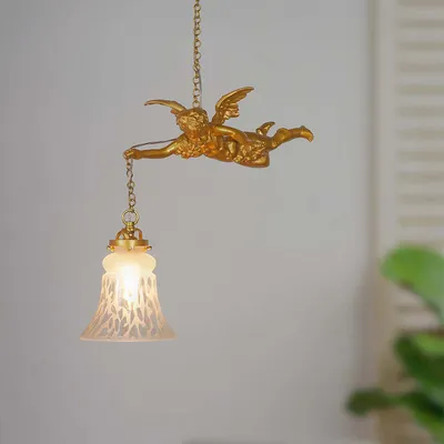 Modern Baroque Flying Angel Gold Hanging Light