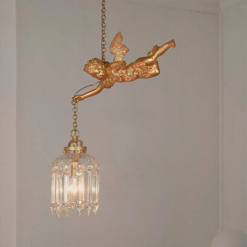 Modern Baroque Flying Angel Gold Hanging Light