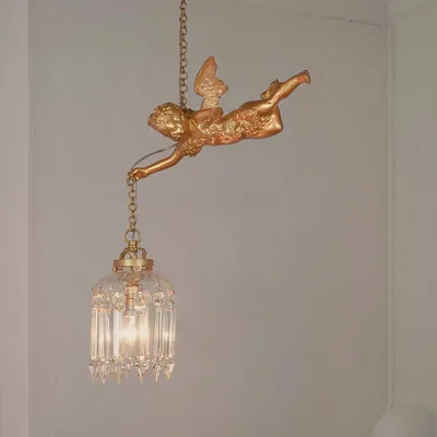 Modern Baroque Flying Angel Gold Hanging Light