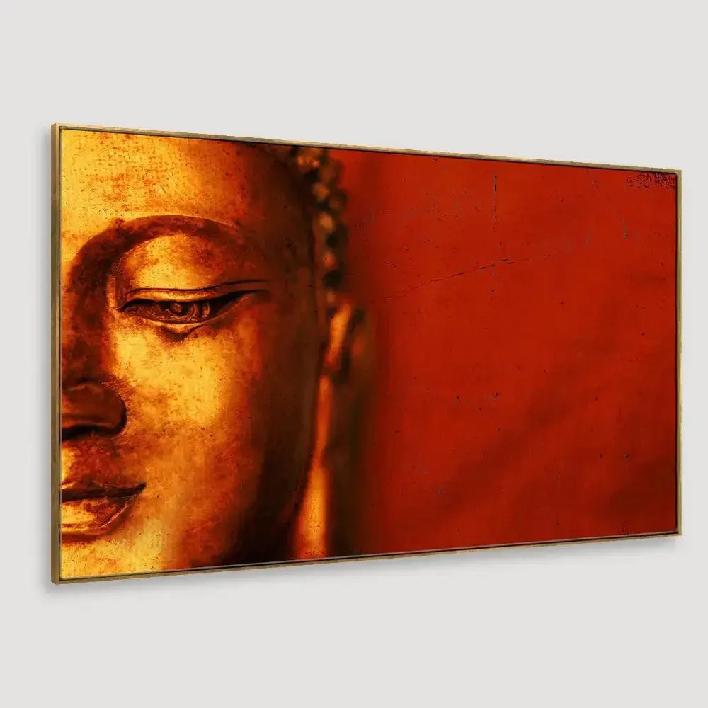 Modern Buddha with Crimson Background Canvas  Wall Painting With Frame