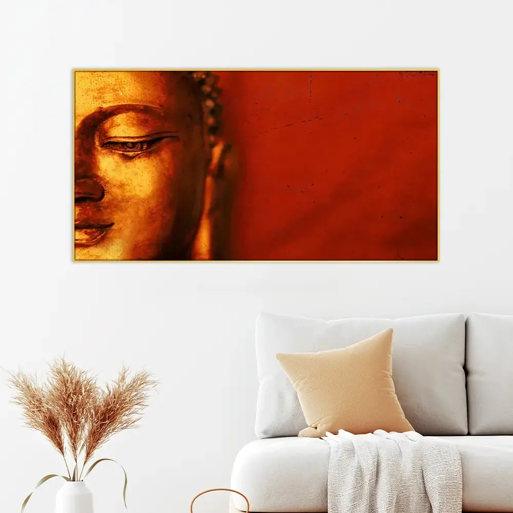Modern Buddha with Crimson Background Canvas  Wall Painting With Frame