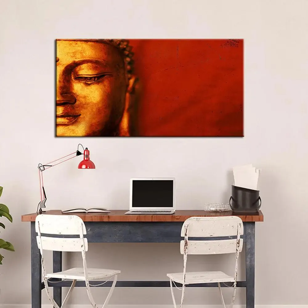 Modern Buddha with Crimson Background Canvas  Wall Painting With Frame