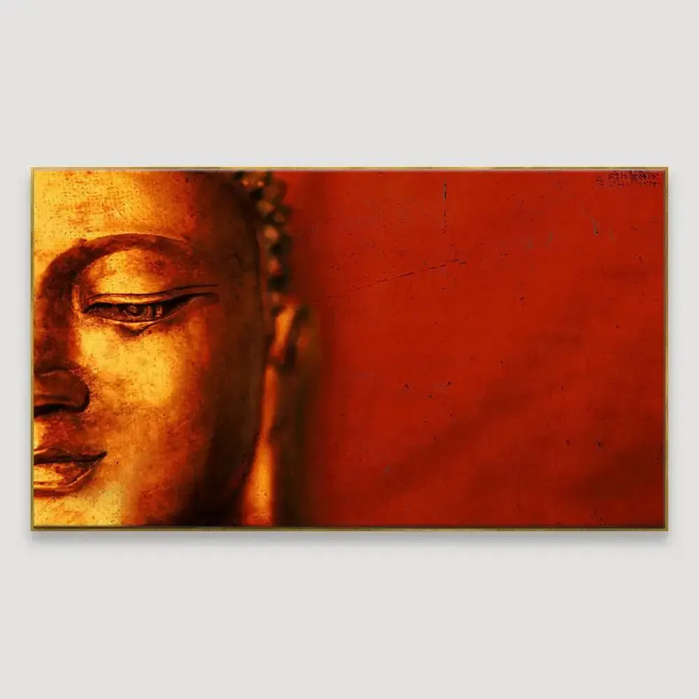 Modern Buddha with Crimson Background Canvas  Wall Painting With Frame