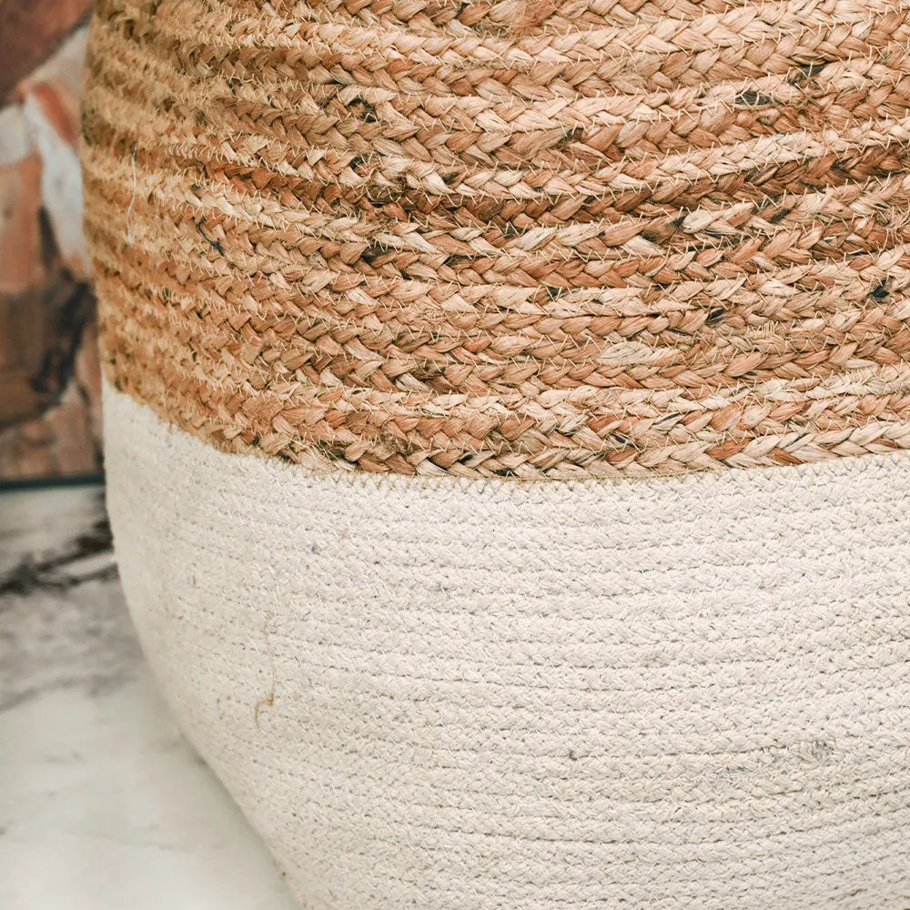 Modern Corner Cotton and Jute Braided Material Pouffe Stool For Living Room, Set of 1