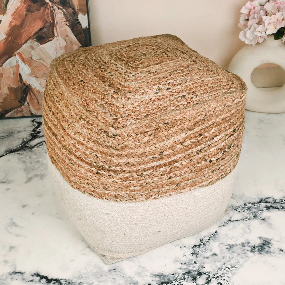 Modern Corner Cotton and Jute Braided Material Pouffe Stool For Living Room, Set of 1