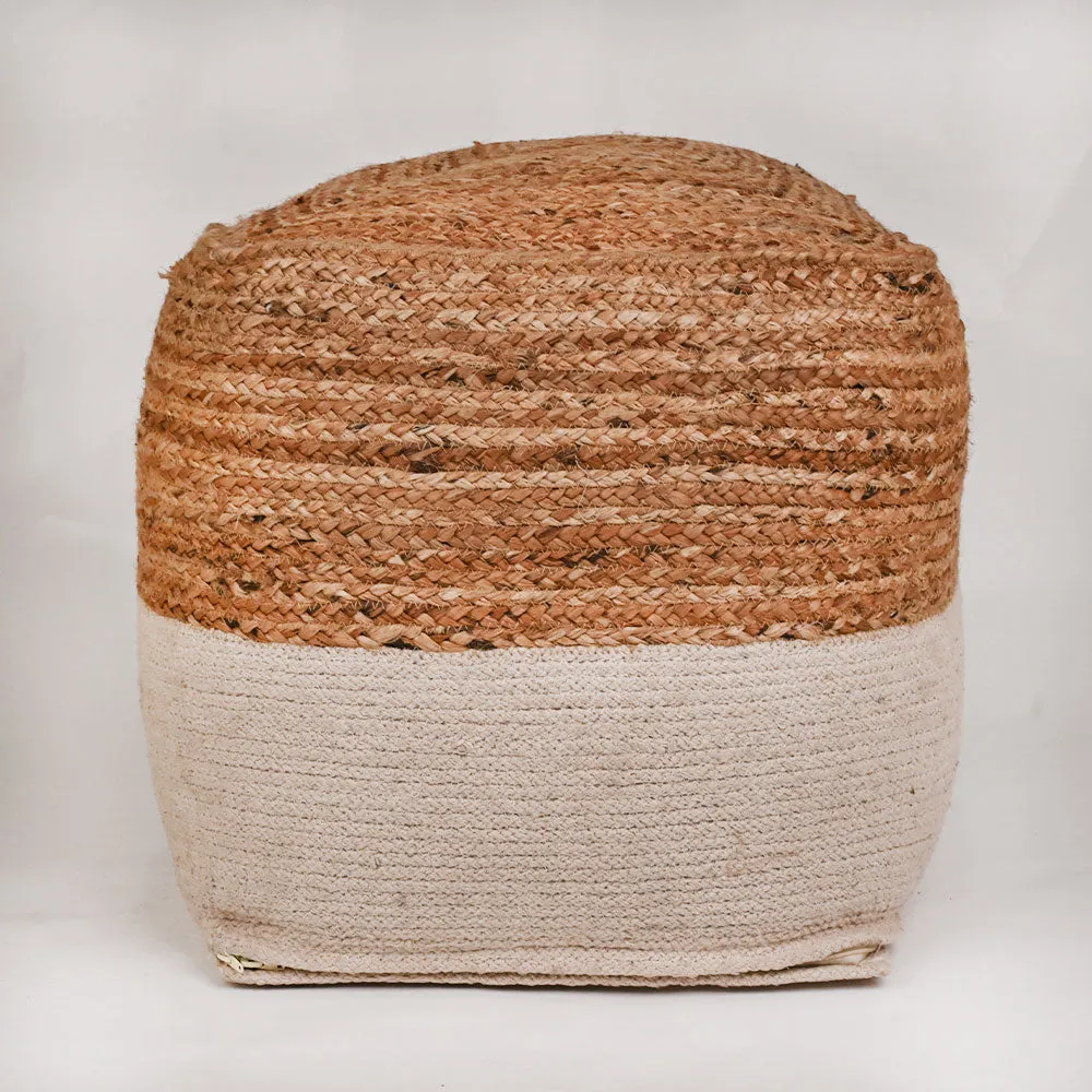 Modern Corner Cotton and Jute Braided Material Pouffe Stool For Living Room, Set of 1