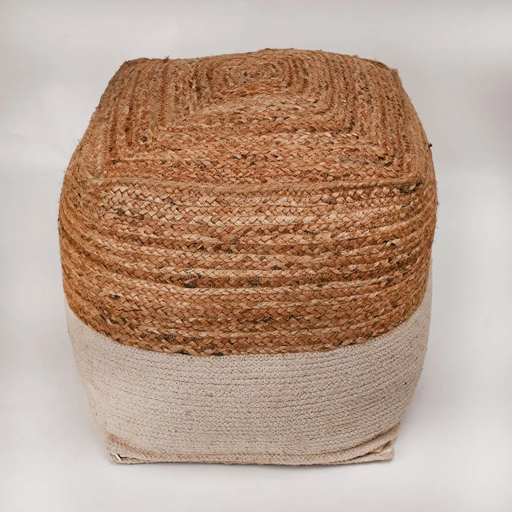 Modern Corner Cotton and Jute Braided Material Pouffe Stool For Living Room, Set of 1