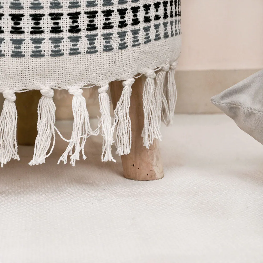 Modern Corner Cotton Material Pouffe Stool For Living Room, Set of 1