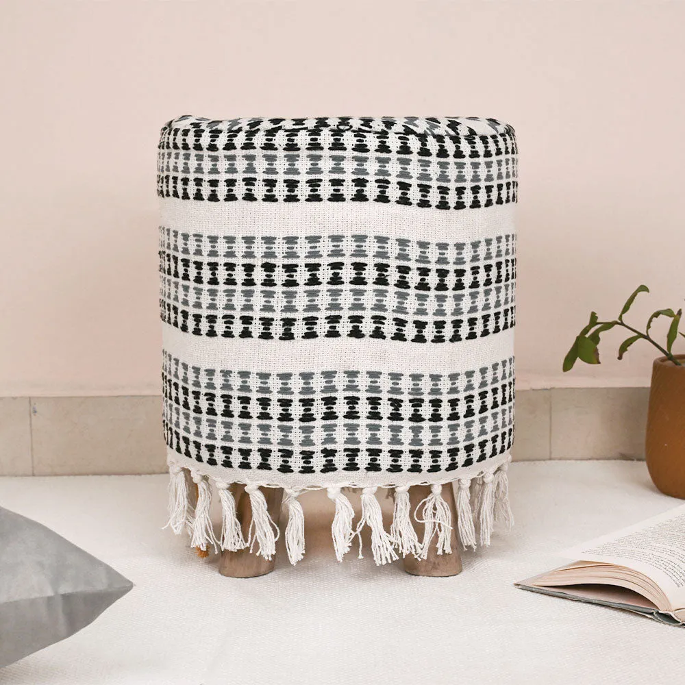 Modern Corner Cotton Material Pouffe Stool For Living Room, Set of 1