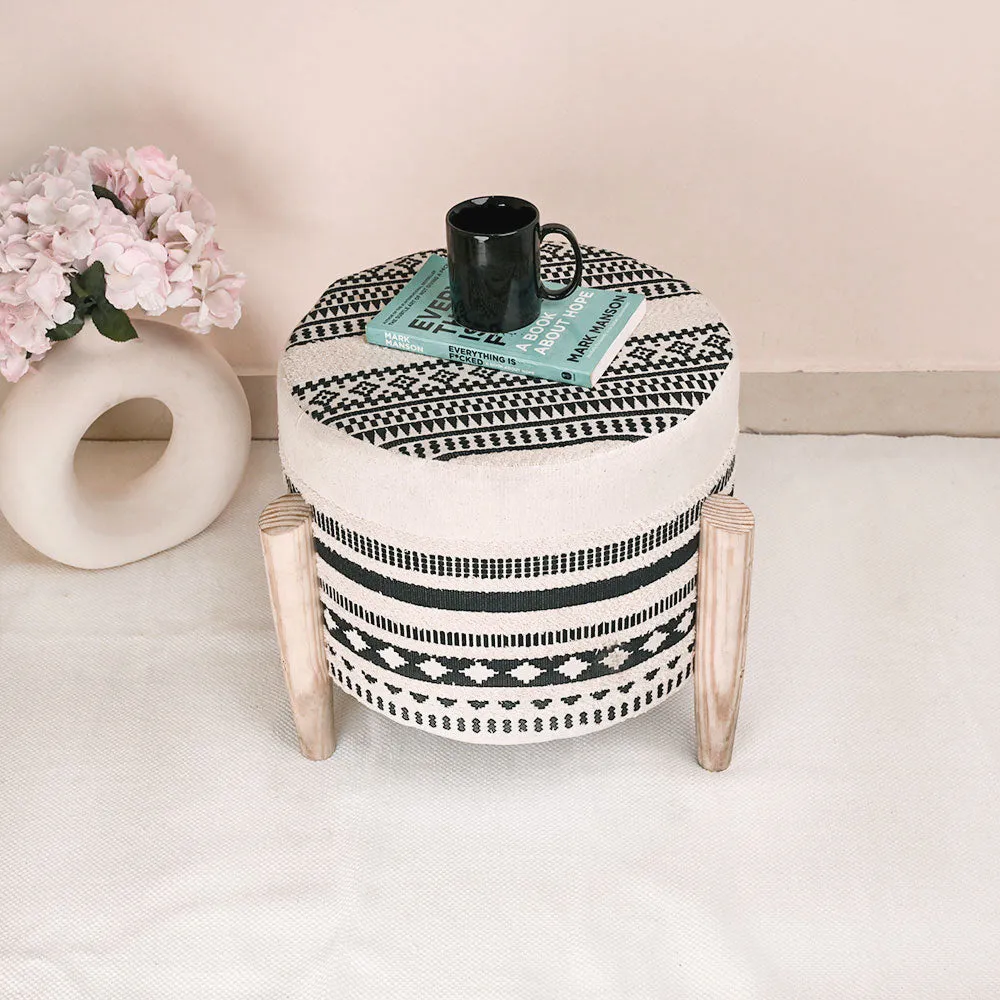 Modern Corner Cotton Material Pouffe Stool For Living Room, Set of 1