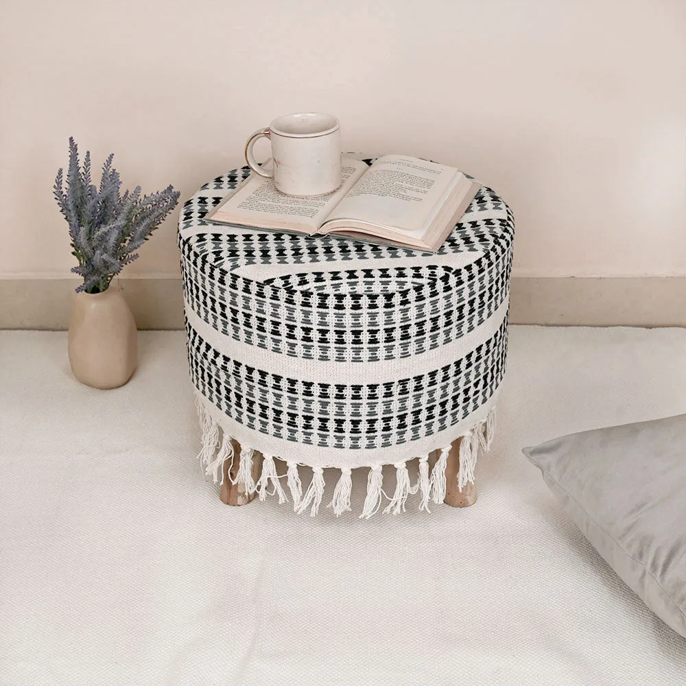 Modern Corner Cotton Material Pouffe Stool For Living Room, Set of 1