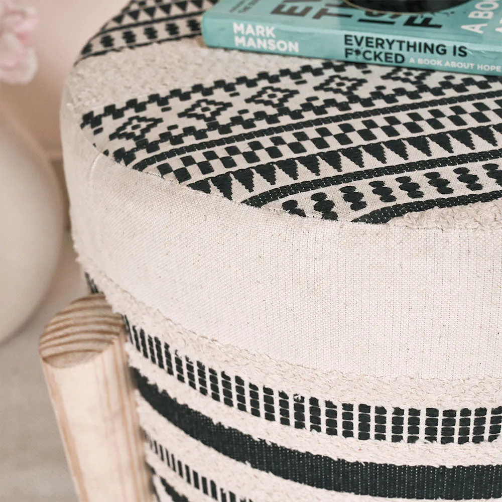 Modern Corner Cotton Material Pouffe Stool For Living Room, Set of 1