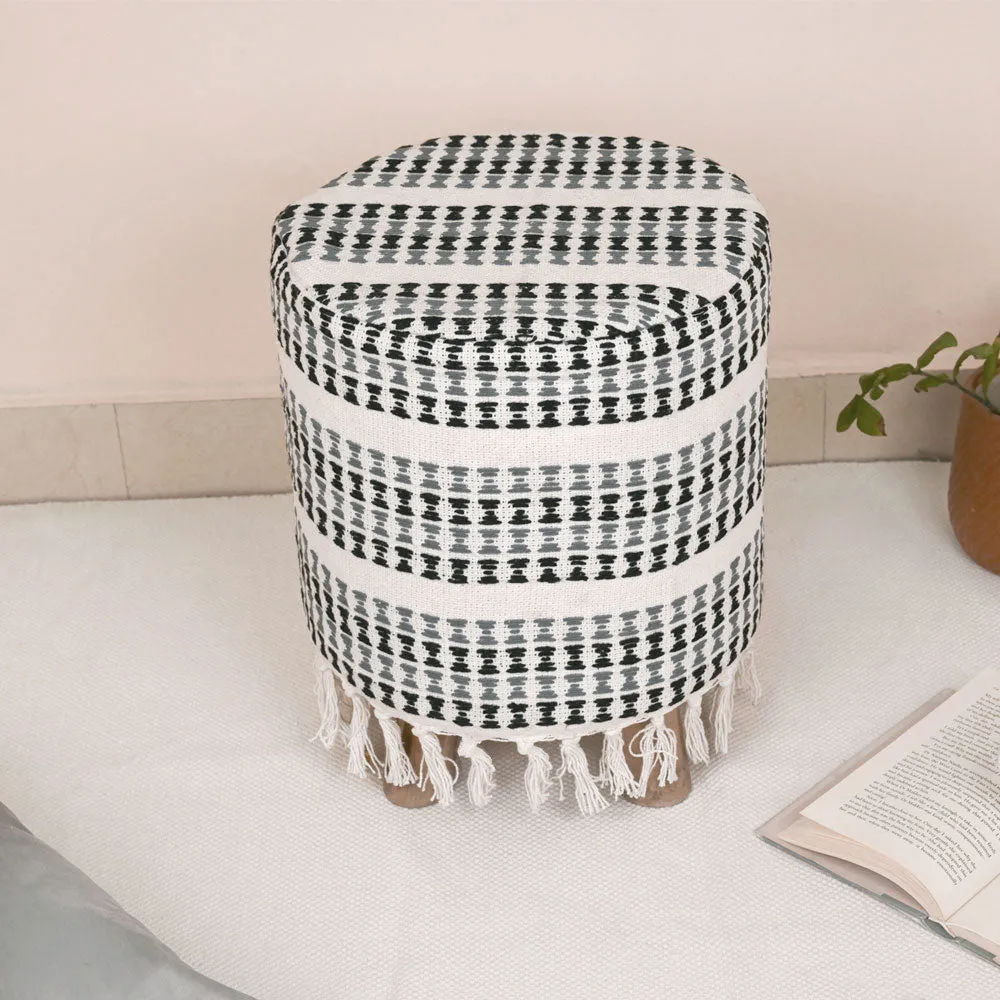 Modern Corner Cotton Material Pouffe Stool For Living Room, Set of 1