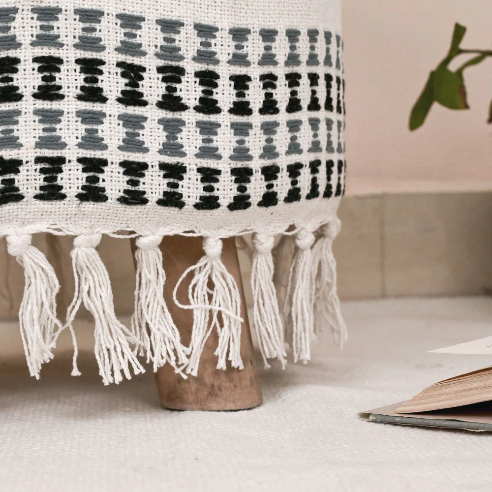 Modern Corner Cotton Material Pouffe Stool For Living Room, Set of 1