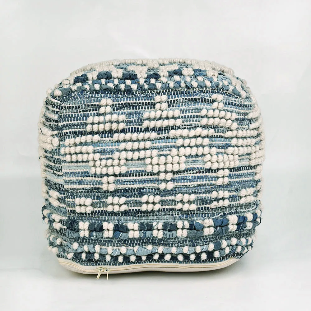 Modern Corner Cotton Material Pouffe Stool For Living Room, Set of 1