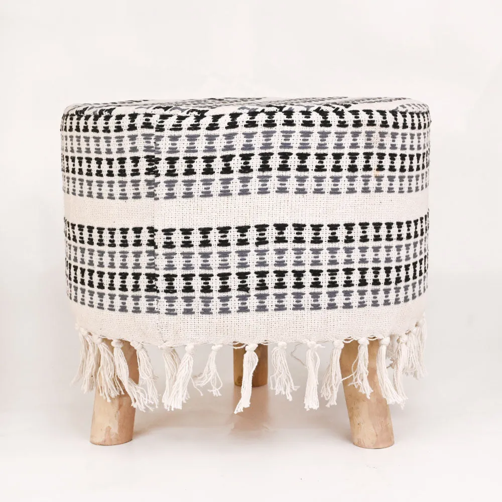 Modern Corner Cotton Material Pouffe Stool For Living Room, Set of 1