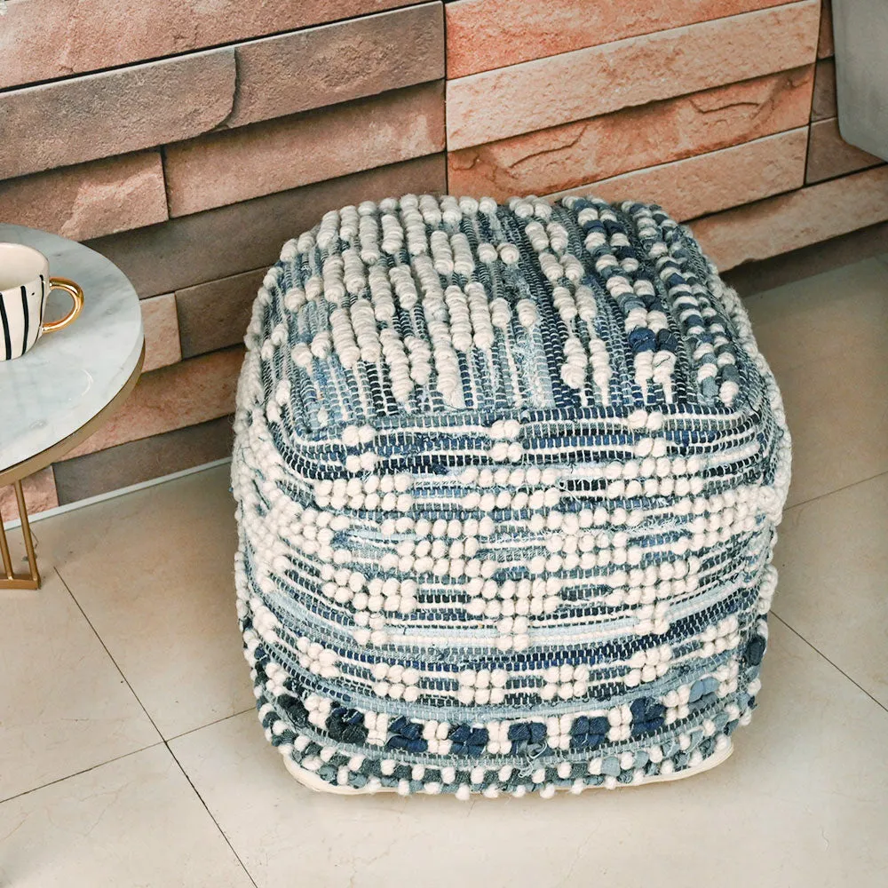 Modern Corner Cotton Material Pouffe Stool For Living Room, Set of 1