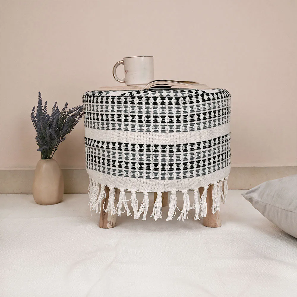 Modern Corner Cotton Material Pouffe Stool For Living Room, Set of 1