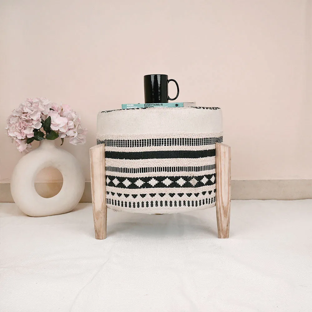 Modern Corner Cotton Material Pouffe Stool For Living Room, Set of 1