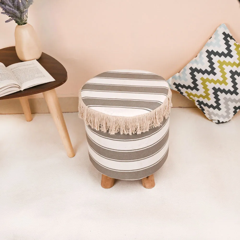 Modern Corner Cotton Material With Tassals Pouffe Stool For Living Room, Set of 1