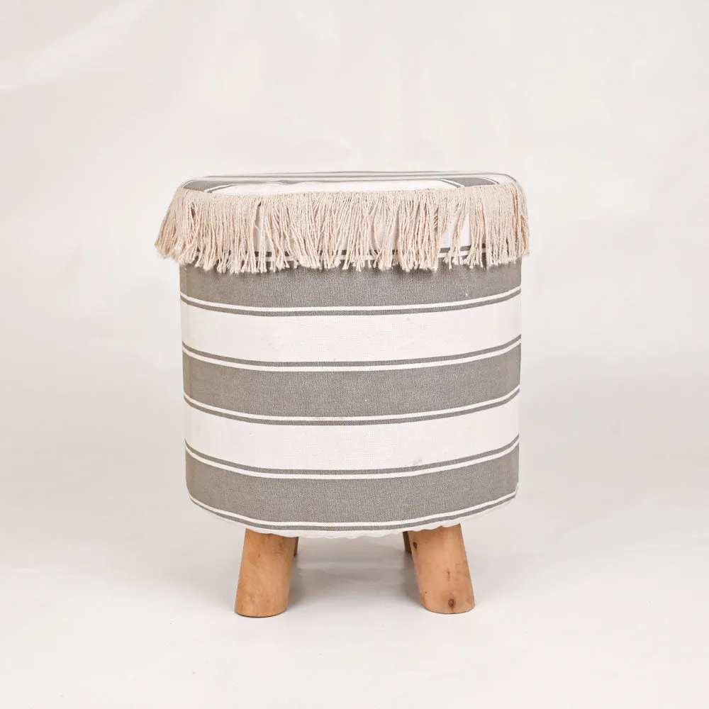 Modern Corner Cotton Material With Tassals Pouffe Stool For Living Room, Set of 1