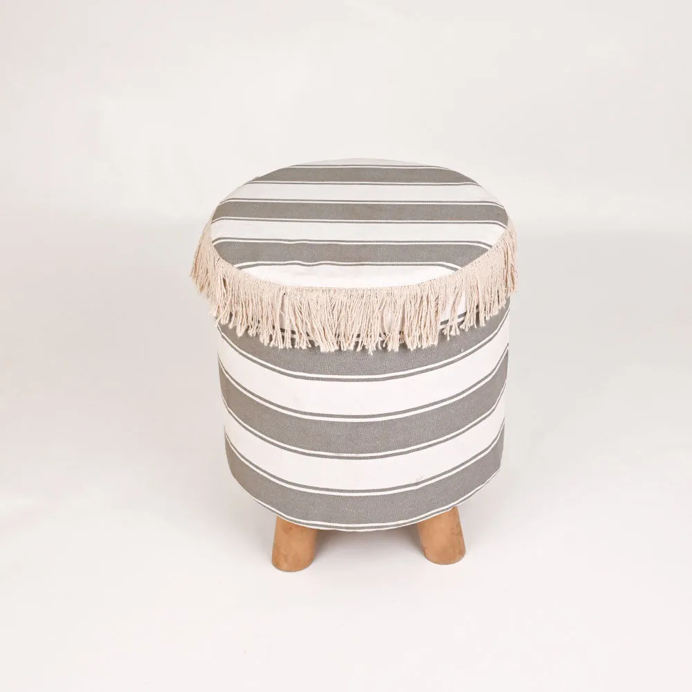 Modern Corner Cotton Material With Tassals Pouffe Stool For Living Room, Set of 1