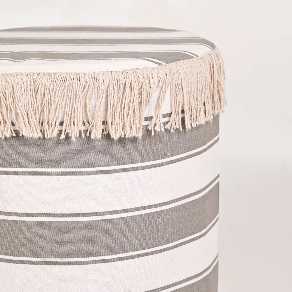 Modern Corner Cotton Material With Tassals Pouffe Stool For Living Room, Set of 1