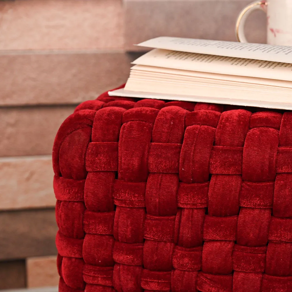 Modern Corner Cotton Velvet Material Pouffe Stool For Living Room, Set of 1