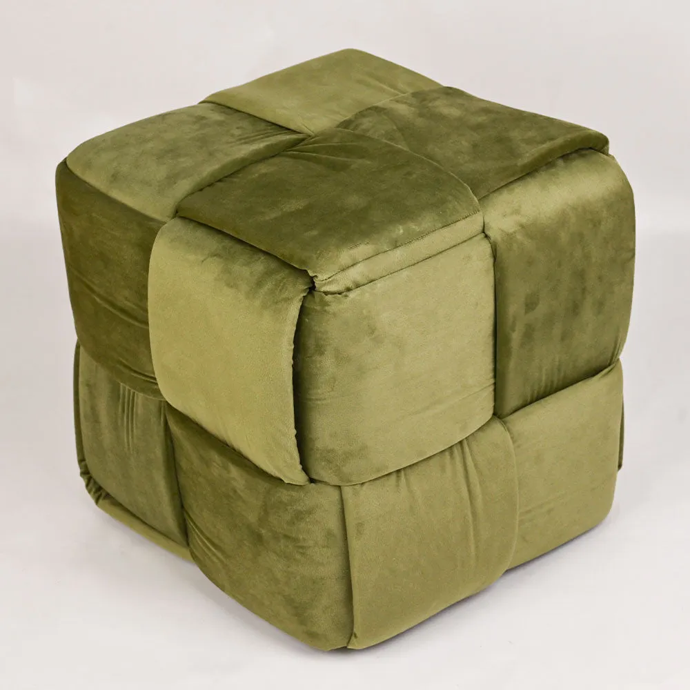 Modern Corner Cotton Velvet Material Pouffe Stool For Living Room, Set of 1