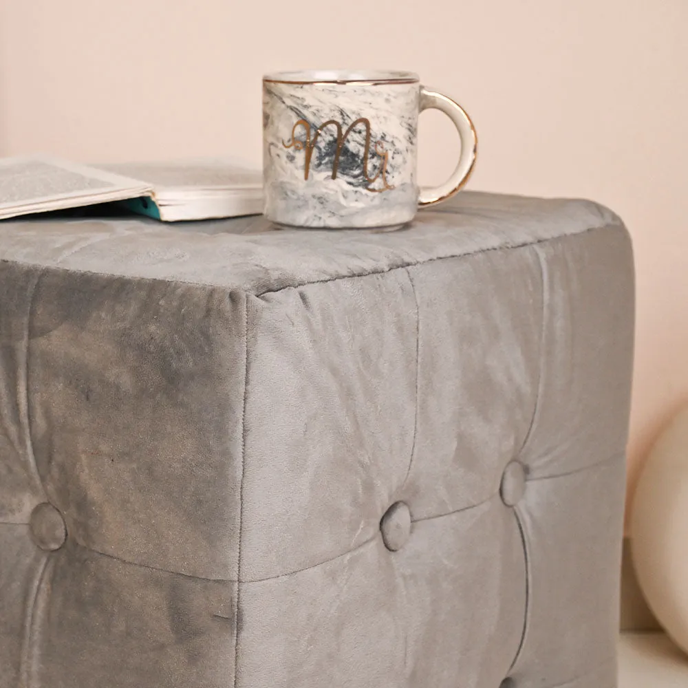 Modern Corner Cotton Velvet Material Pouffe Stool For Living Room, Set of 1