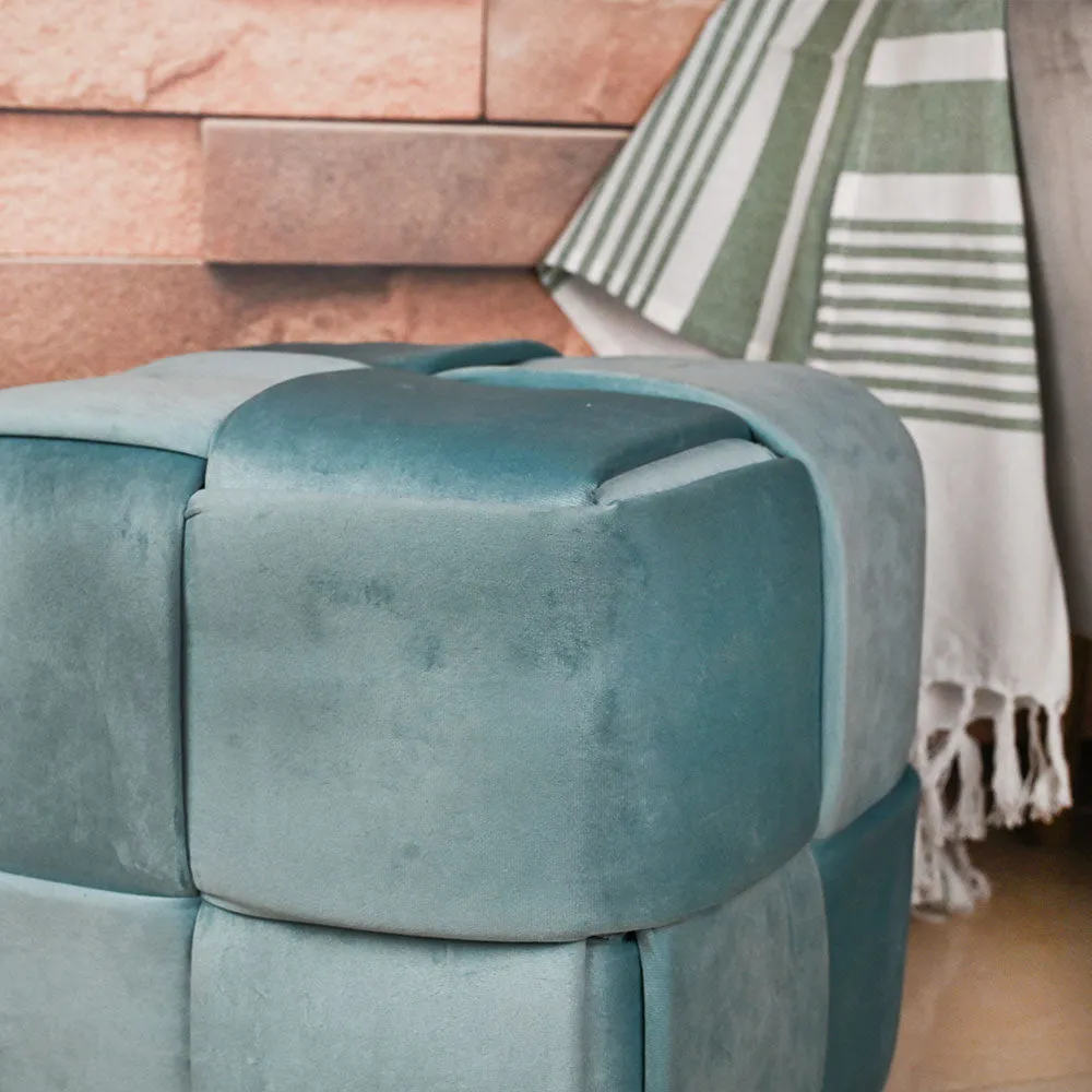 Modern Corner Cotton Velvet Material Pouffe Stool For Living Room, Set of 1