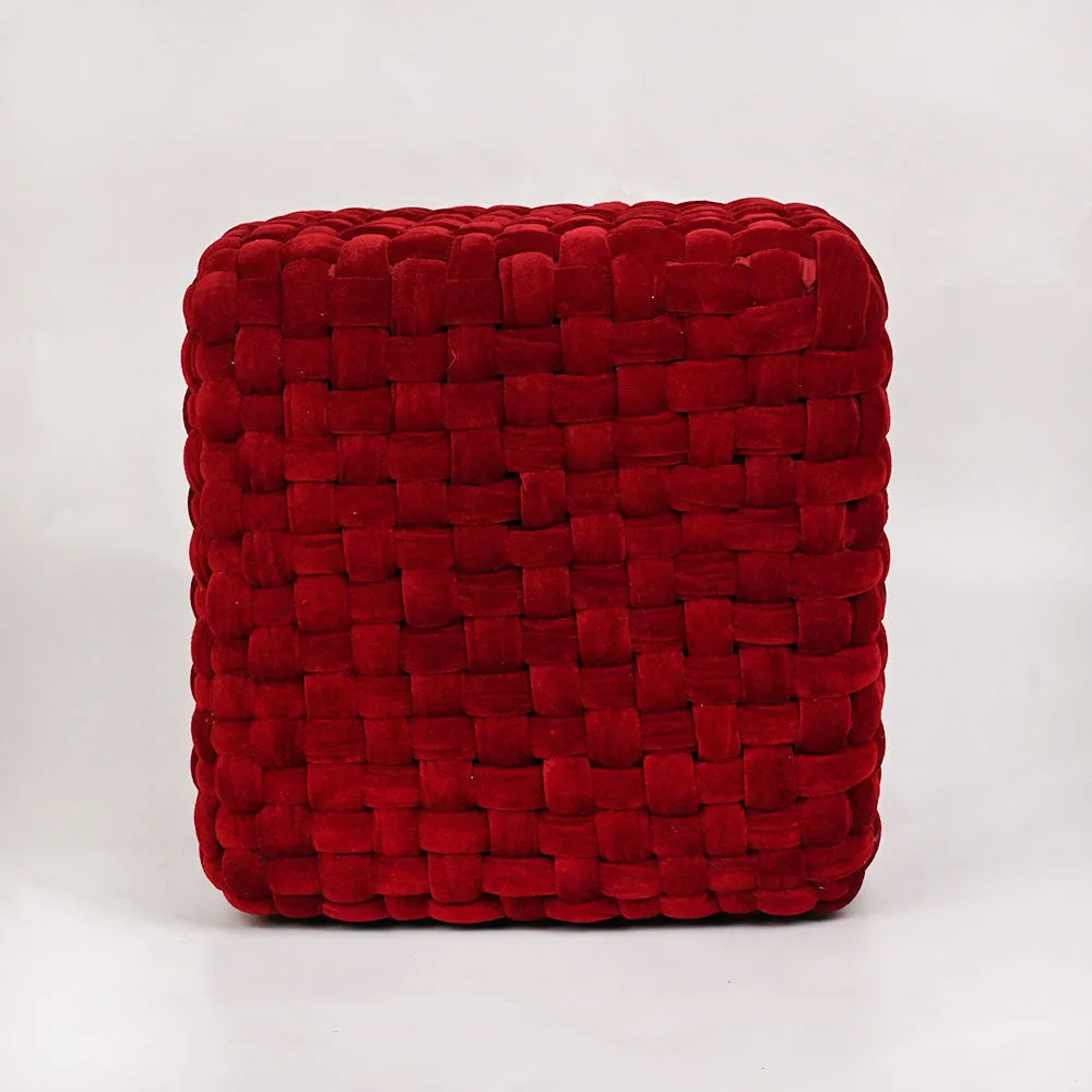 Modern Corner Cotton Velvet Material Pouffe Stool For Living Room, Set of 1