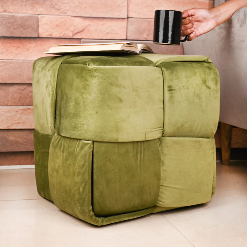 Modern Corner Cotton Velvet Material Pouffe Stool For Living Room, Set of 1