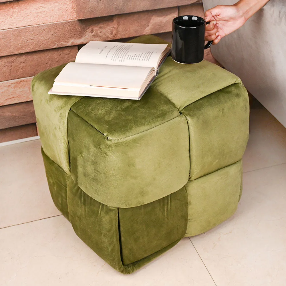 Modern Corner Cotton Velvet Material Pouffe Stool For Living Room, Set of 1