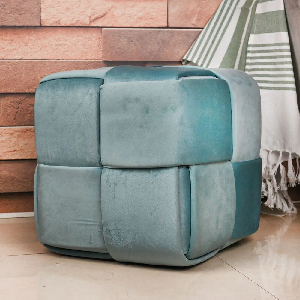Modern Corner Cotton Velvet Material Pouffe Stool For Living Room, Set of 1