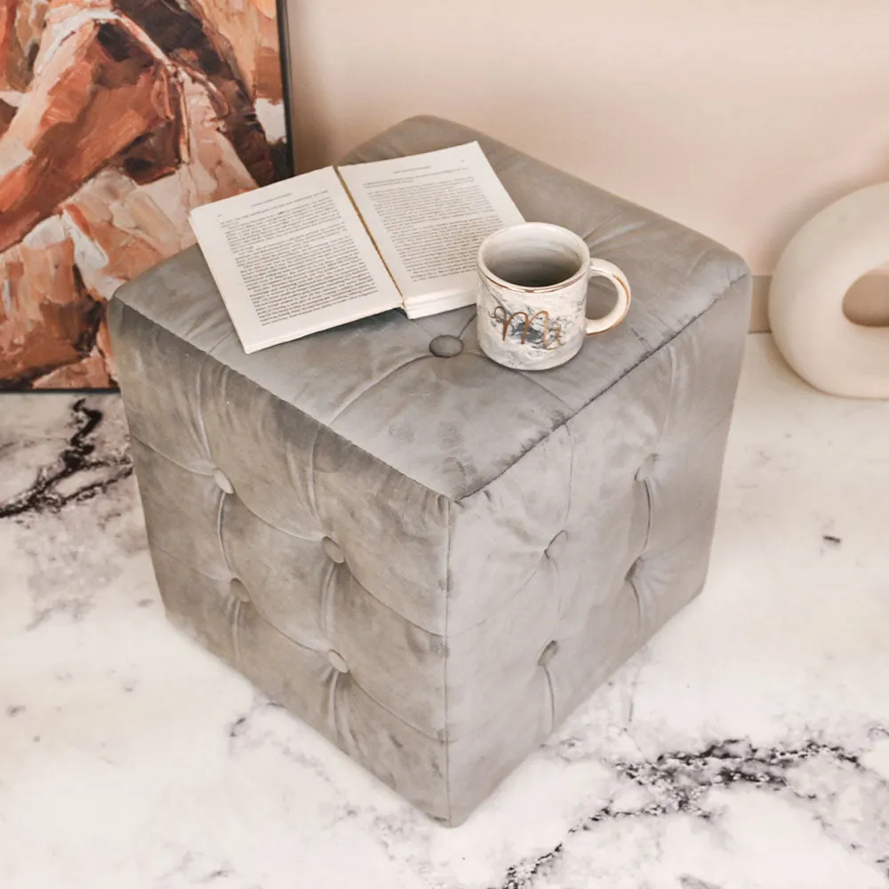 Modern Corner Cotton Velvet Material Pouffe Stool For Living Room, Set of 1