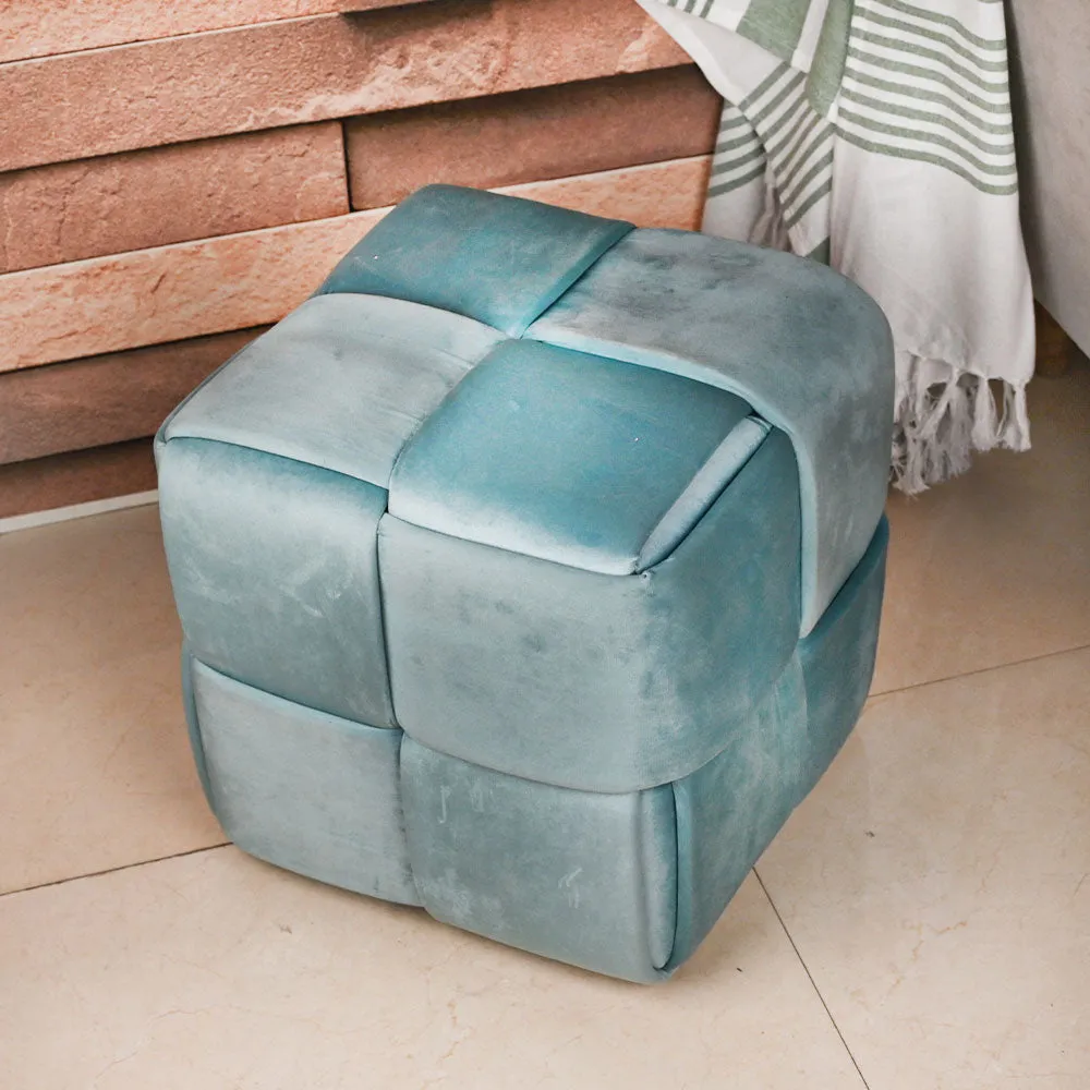 Modern Corner Cotton Velvet Material Pouffe Stool For Living Room, Set of 1