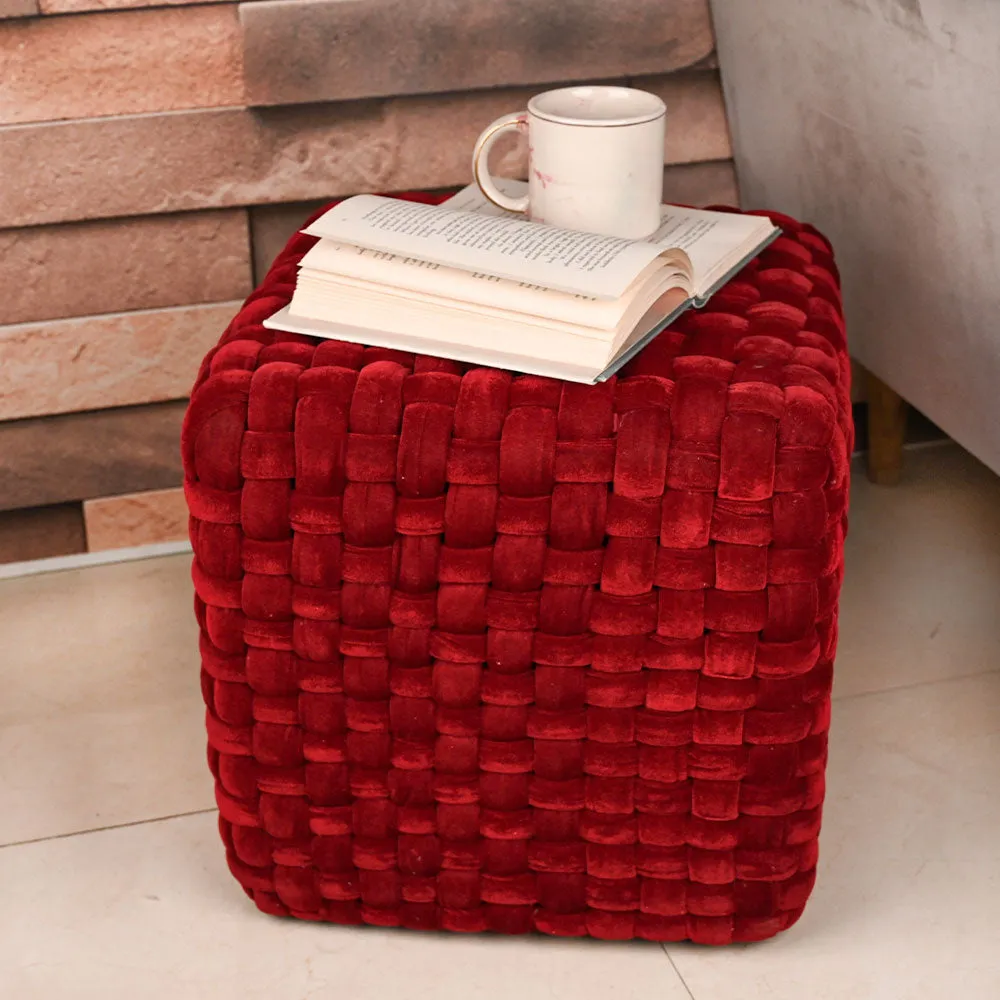 Modern Corner Cotton Velvet Material Pouffe Stool For Living Room, Set of 1